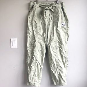 Calvin Klein Light Green 100% Cotton Loose Logo Waist Tie Pant